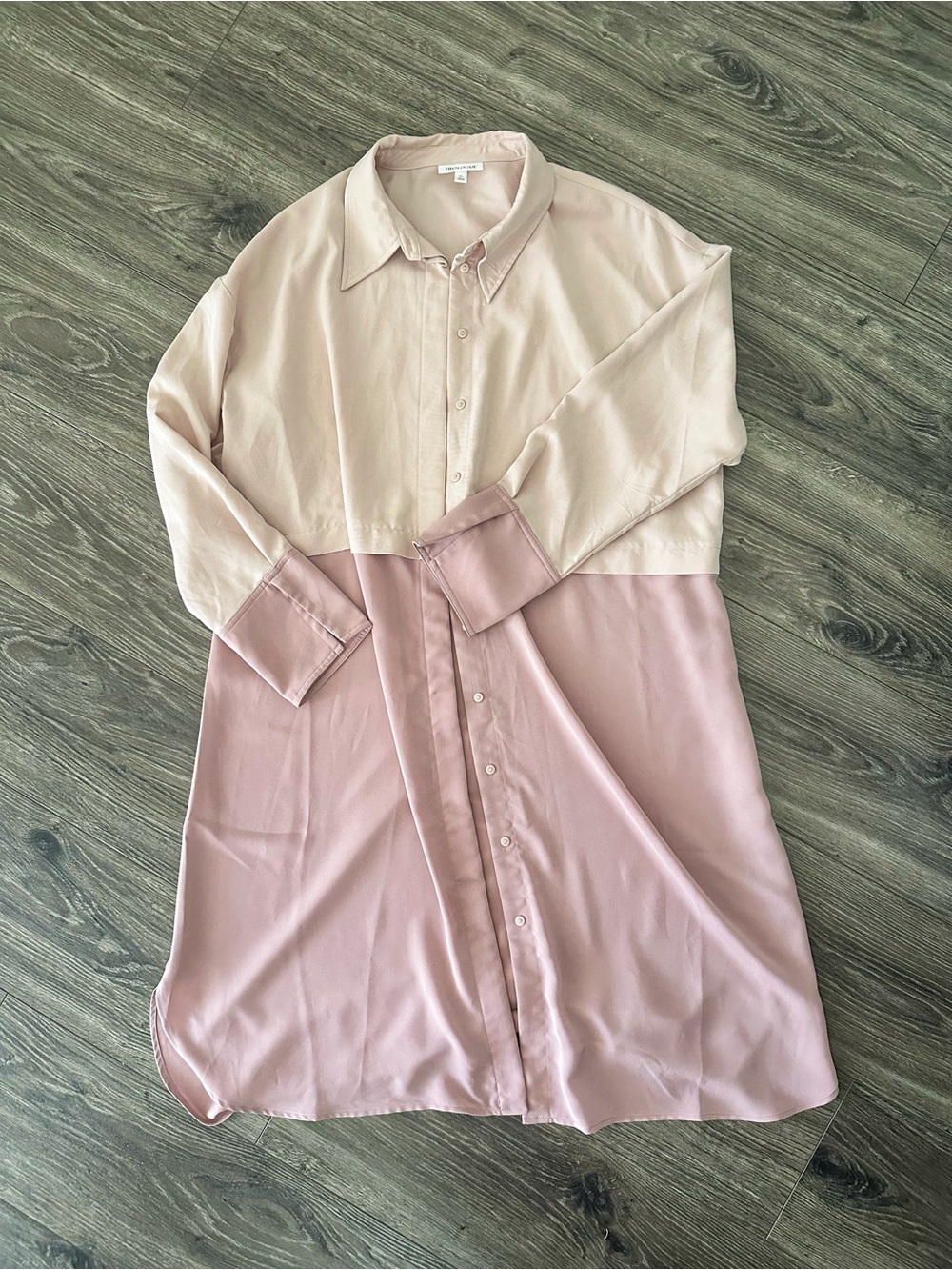 Prologue Two-Tone Midi Shirt Dress in Blush and Dusty Rose